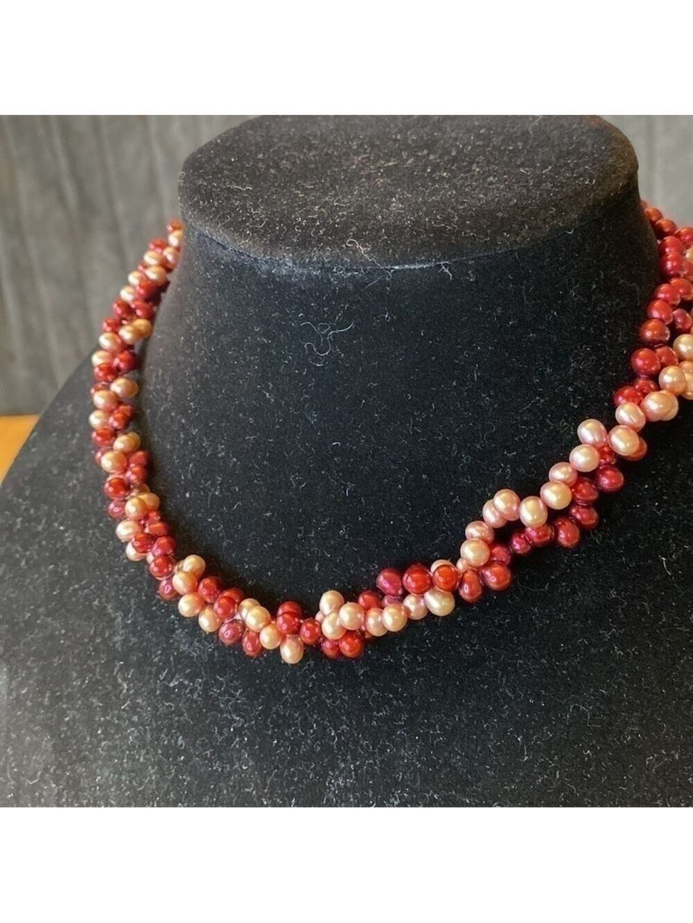 RED & Pink braided elegant necklace